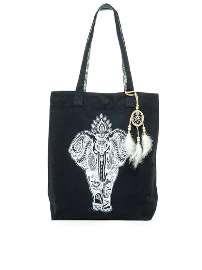 Cotton Canvas Tote Bag | Magnetic Closure & a Safety Pocket | Stylish Shoulder Bag for College & Daily Use | Digital Printed Design | With Tassel | For Women & Girls