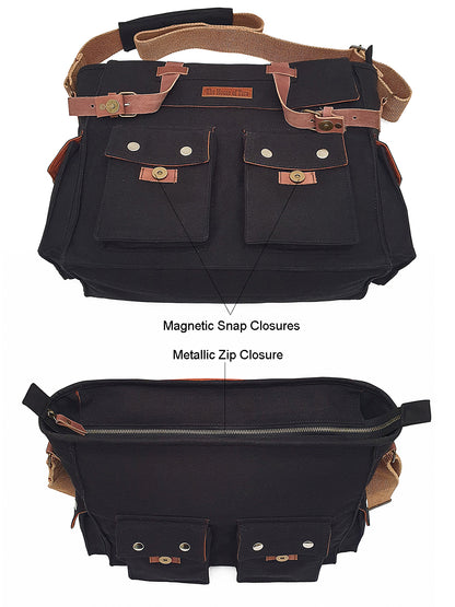 Canvas Messenger bags Large | Cotton Sling One Side Shoulder Bags for Men & Women with Adjustable Crossbody strap, Padded Partition & 4 External Pockets