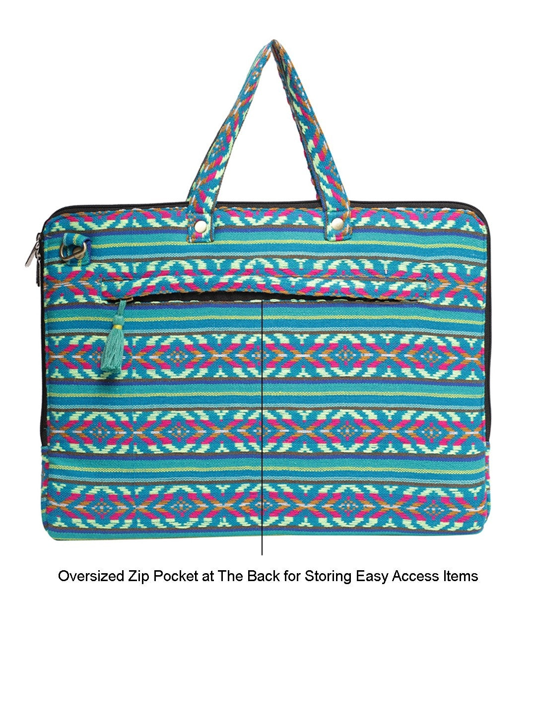 Office Laptop Bag for Women 13.3 And 15.6 Inch | Ideal For Office & Travel | Multicolour Embellished Handloom Fabric | MacBook Messenger Business Bag for ladies