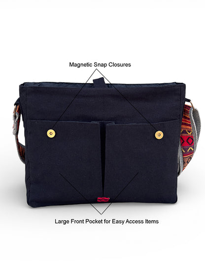 Handloom Fabric Messenger Bags for Women | Cotton Canvas Laptop Sling Bag Upto 15.6 Inches | Stylish Crossbody Sling Bag Comes with Flap Closure &  Inner Lining