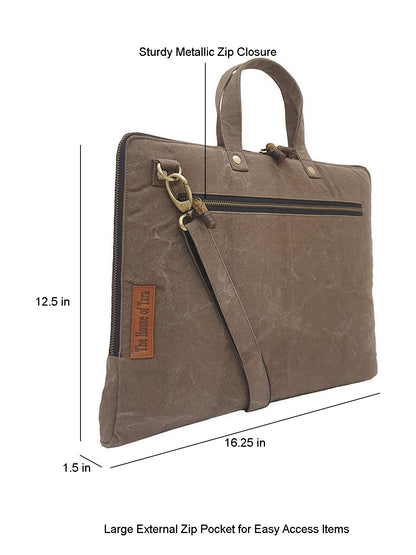 Beige Canvas Laptop MacBook Messenger Bag for Men and Women | Formal Business Slim Crossbody Sling Bag for College Purpose | Laptop Upto 15.6 Inch | Handbags with Shoulder Straps