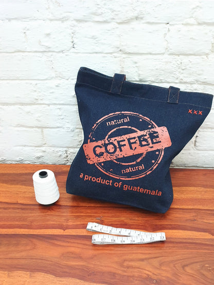 Indigo Denim Cotton Tote Bag | Bold Prints | Magnetic Closure | Internal Zip Pocket | Stylish Bag For College, Shopping & Daily Use | For Women