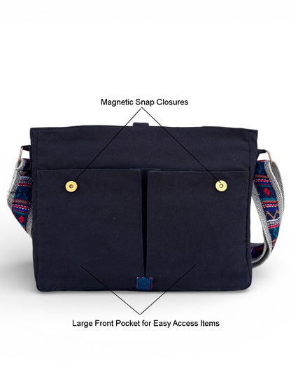 Handloom Fabric Messenger Bags for Women | Cotton Canvas Laptop Sling Bag Upto 15.6 Inches | Stylish Crossbody Sling Bag Comes with Flap Closure &  Inner Lining