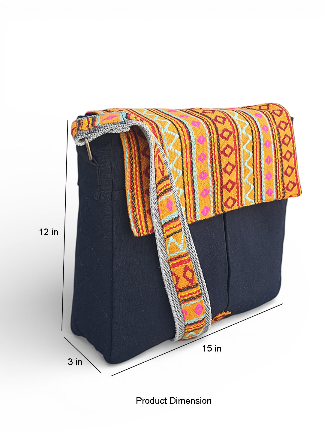 Handloom Fabric Messenger Bags for Women | Cotton Canvas Laptop Sling Bag Upto 15.6 Inches | Stylish Crossbody Sling Bag Comes with Flap Closure &  Inner Lining