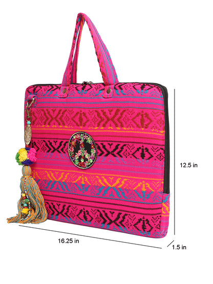 Office Laptop Bag for Women 13.3 And 15.6 Inch | Ideal For Office & Travel | Multicolour Embellished Handloom Fabric | MacBook Messenger Business Bag for ladies
