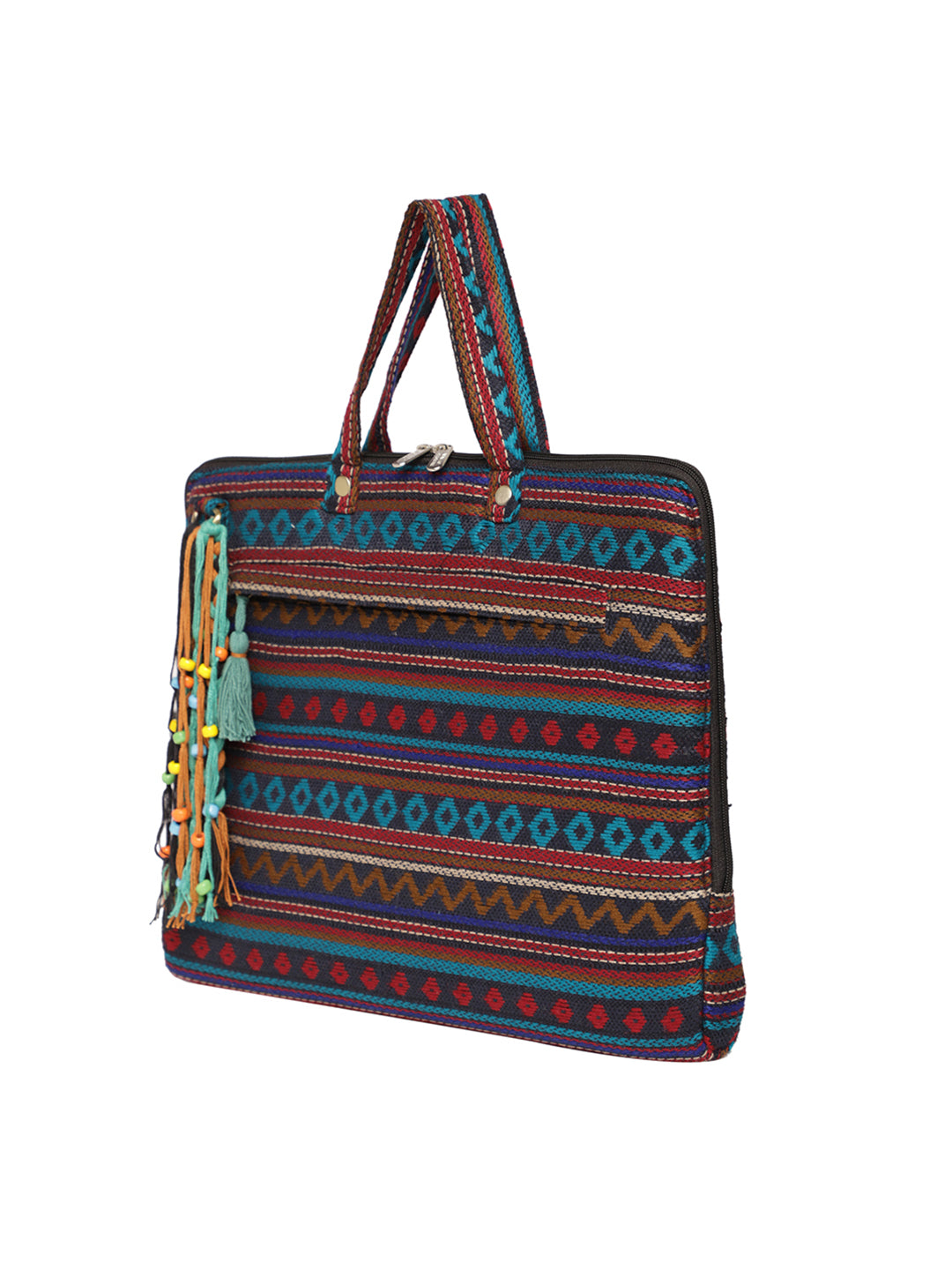 Office Laptop Bag for Women 13.3 And 15.6 Inch | Ideal For Office & Travel | Multicolour Embellished Handloom Fabric | MacBook Messenger Business Bag for ladies
