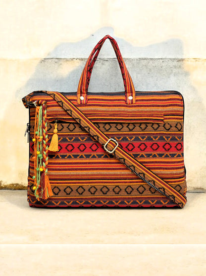 Office Laptop Bag for Women 13.3 And 15.6 Inch | Ideal For Office & Travel | Multicolour Embellished Handloom Fabric | MacBook Messenger Business Bag for ladies