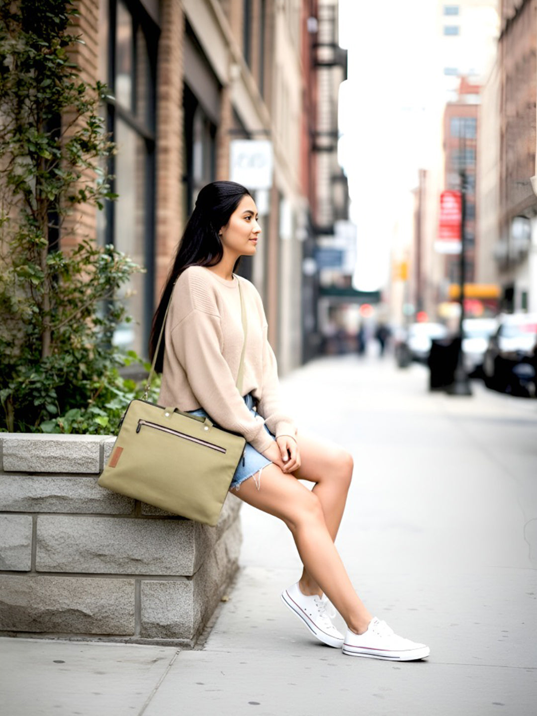 Beige Canvas Laptop MacBook Messenger Bag for Men and Women | Formal Business Slim Crossbody Sling Bag for College Purpose | Laptop Upto 15.6 Inch | Handbags with Shoulder Straps