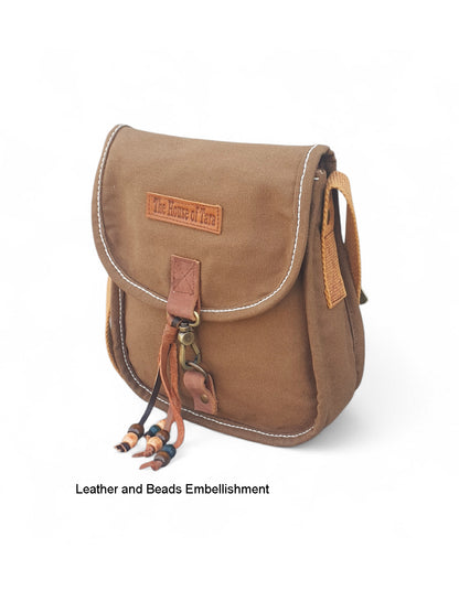 Canvas Purse for Women | Casual Crossbody Sling Bag with Adjustable Straps, Zipped Pocket & Lobster Hook Buckle Closure | Suitable for College & Travel (Khaki)
