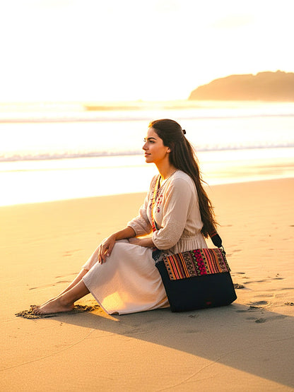 Handloom Fabric Messenger Bags for Women | Cotton Canvas Laptop Sling Bag Upto 15.6 Inches | Stylish Crossbody Sling Bag Comes with Flap Closure &  Inner Lining