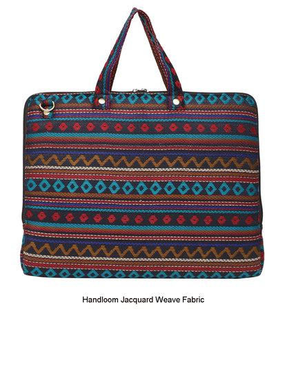 Office Laptop Bag for Women 13.3 And 15.6 Inch | Ideal For Office & Travel | Multicolour Embellished Handloom Fabric | MacBook Messenger Business Bag for ladies