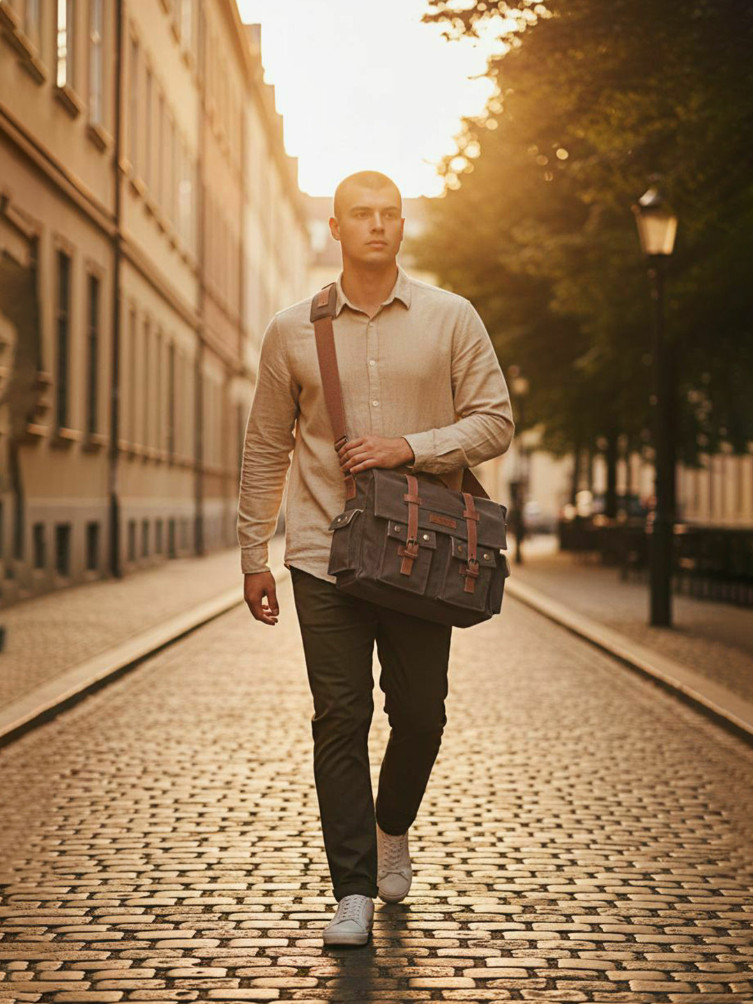 Canvas Messenger bags Large | Cotton Sling One Side Shoulder Bags for Men & Women with Adjustable Crossbody strap, Padded Partition & 4 External Pockets
