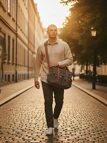 Canvas Messenger bags Large | Cotton Sling One Side Shoulder Bags for Men & Women with Adjustable Crossbody strap, Padded Partition & 4 External Pockets