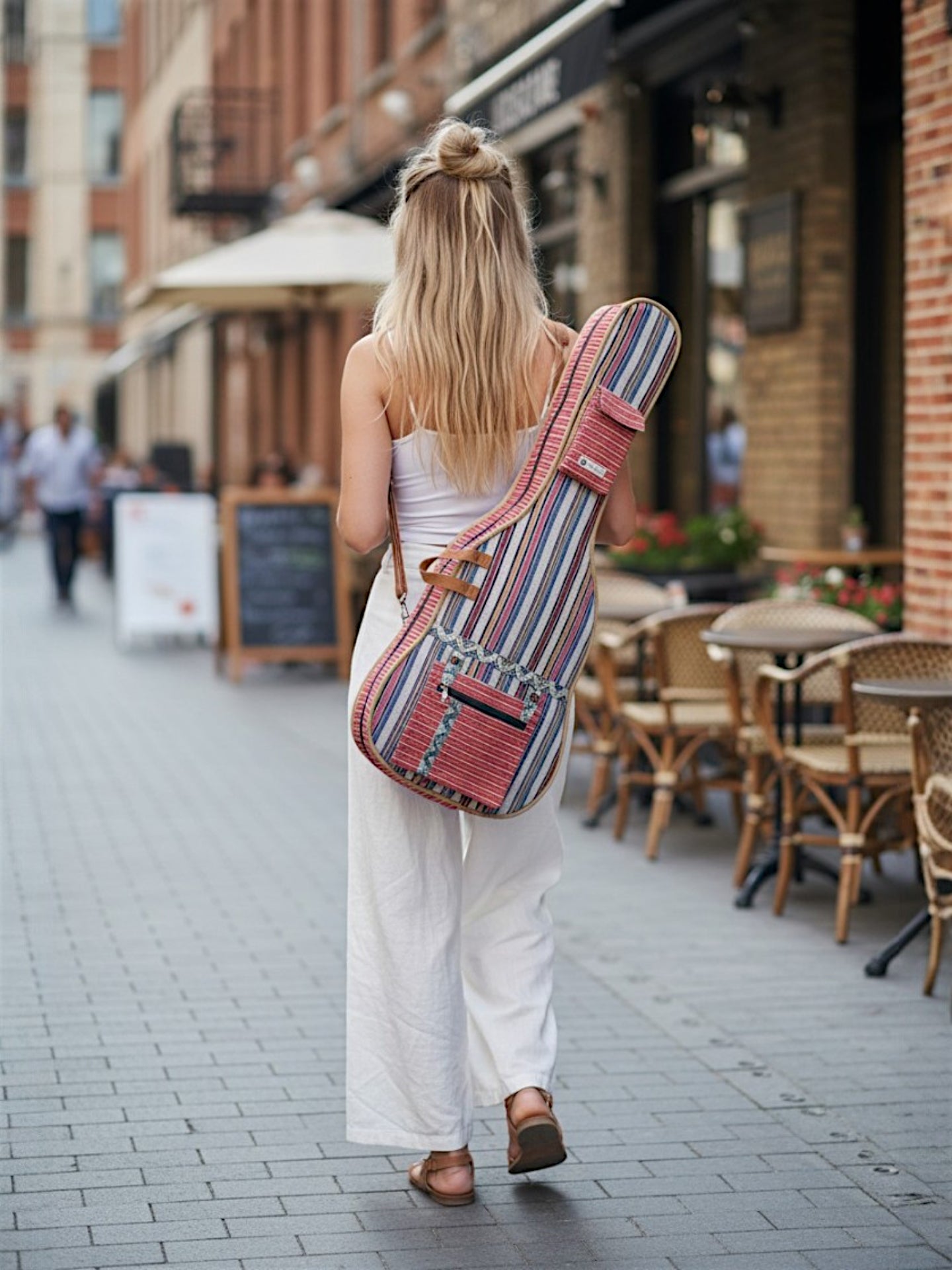 Ethnic Handloom Fabric Acoustic Guitar Bag Cover for Men and Women | Modern Guitar Case | Inner Lining | Adjustable Straps | Padded Protection | Zip Pockets |