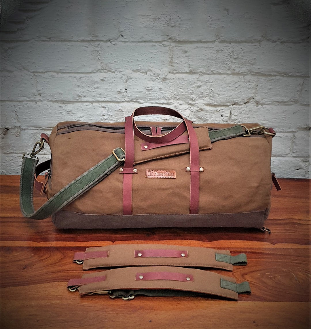 Convertible Canvas Travel Duffle Bag 25 litres | Gym Sports Duffel Backpack | Unisex | Adjustable Removable Strap | Luggage Garment Bag | Quick Access Pockets |