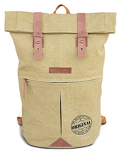Canvas Backpack for Men and Women 21 Litres |  Cotton Bag with Top Roll Down Design & Leather strap Closure | Casual Backpacks Suitable for College, Travel & Hiking