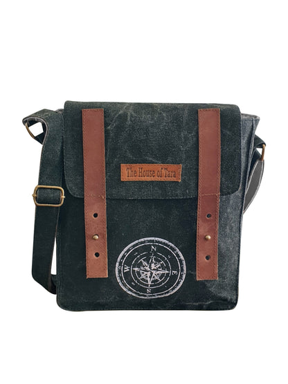 Canvas Side Sling Bag For Men & Women | Compact Messenger bag with Leather Strap on Flap Closure, Adjustable Shoulder Strap & Metal Buckle | Crossbody bag Suitable for Office