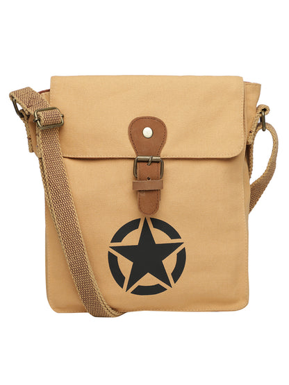 Canvas Side Sling Bag For Men & Women | Compact Messenger bag with Leather Strap on flap closure, Adjustable Shoulder Strap & Snap buttons | Casual bag for Office & Travel