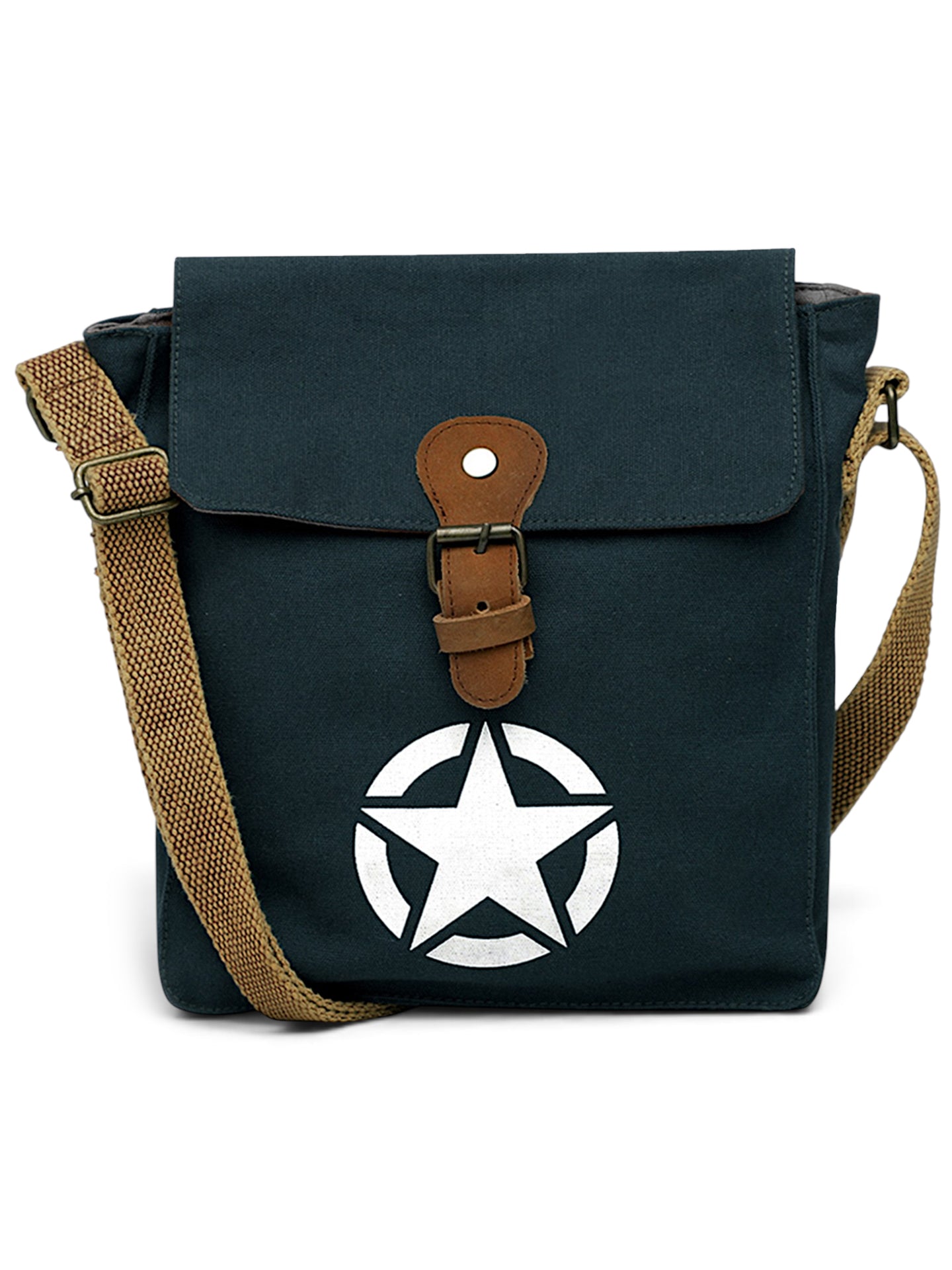 Canvas Side Sling Bag For Men & Women | Compact Messenger bag with Leather Strap on flap closure, Adjustable Shoulder Strap & Snap buttons | Casual bag for Office & Travel