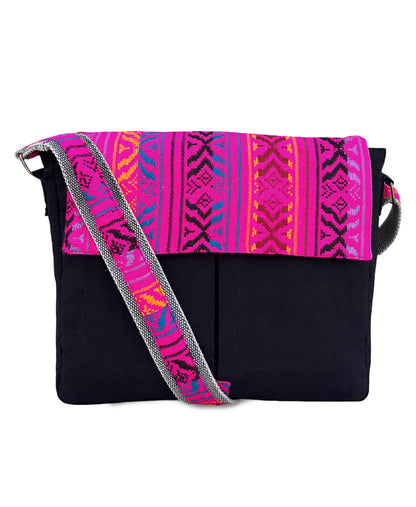 Handloom Fabric Messenger Bags for Women | Cotton Canvas Laptop Sling Bag Upto 15.6 Inches | Stylish Crossbody Sling Bag Comes with Flap Closure &  Inner Lining