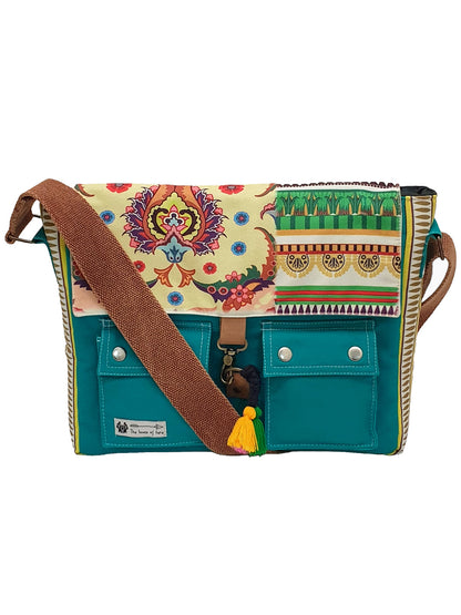 Messenger Bags for Women | Teal Laptop Messenger Bag made with Canvas | Fits up to 15.6 Inches Laptop/MacBook | Ladies Crossbody Sling Bag Comes with 2 External Pockets