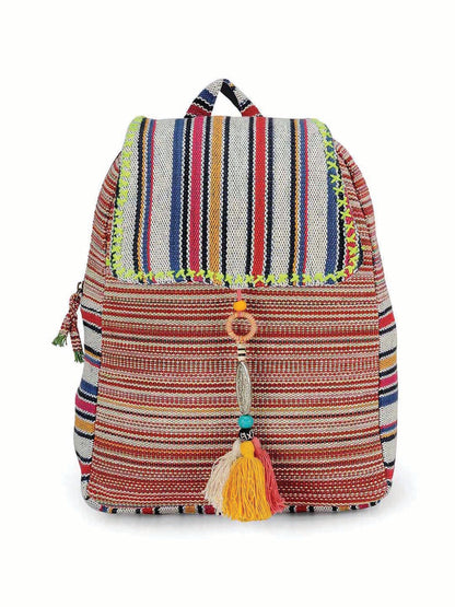 Handloom Fabric Backpack for Women 10 Litres | Multicolour Casual Cloth Bag with  Inner lining | Stylish Bag suitable for College, Travel & Beach