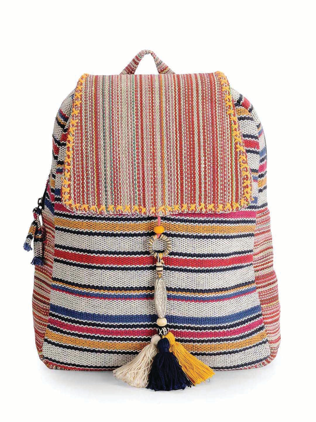 Handloom Fabric Backpack for Women 10 Litres | Multicolour Casual Cloth Bag with  Inner lining | Stylish Bag suitable for College, Travel & Beach