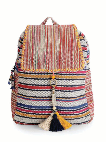 Handloom Fabric Backpack for Women 10 Litres | Multicolour Casual Cloth Bag with  Inner lining | Stylish Bag suitable for College, Travel & Beach