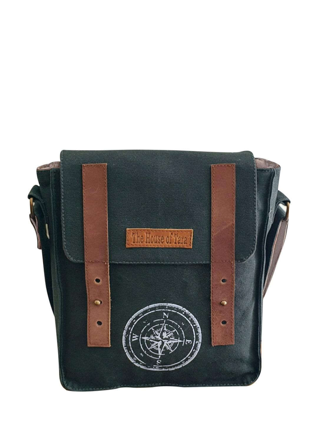 Canvas Side Sling Bag For Men & Women | Compact Messenger bag with Leather Strap on Flap Closure, Adjustable Shoulder Strap & Metal Buckle | Crossbody bag Suitable for Office