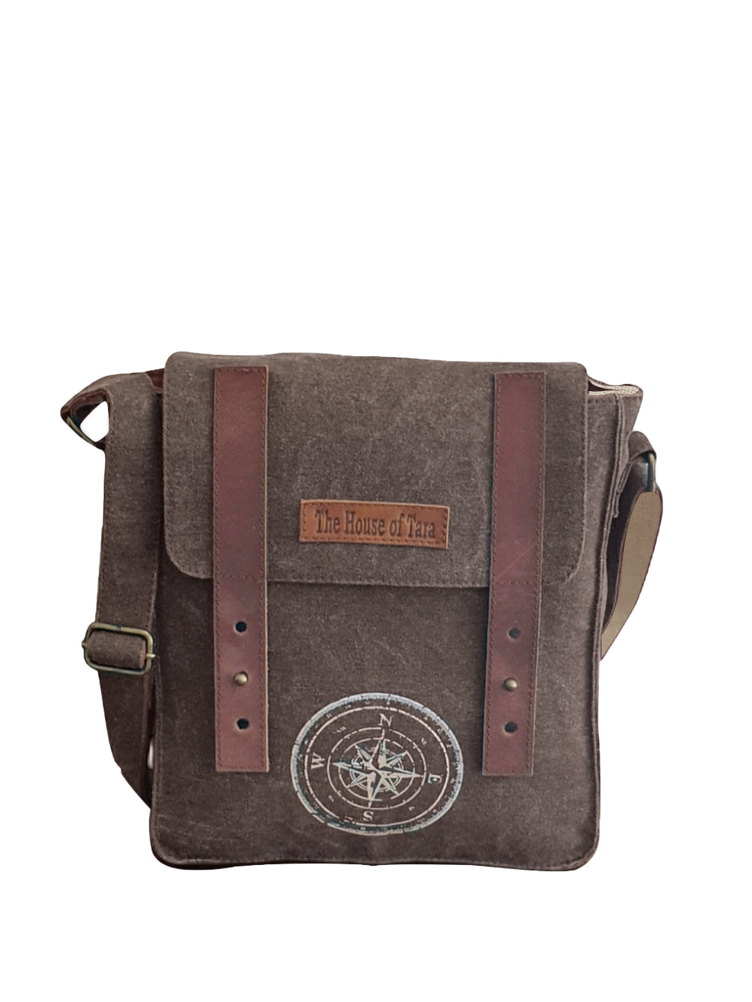 Canvas Side Sling Bag For Men & Women | Compact Messenger bag with Leather Strap on Flap Closure, Adjustable Shoulder Strap & Metal Buckle | Crossbody bag Suitable for Office