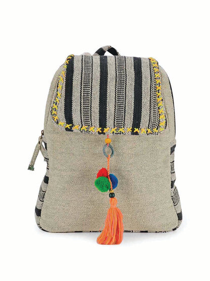 Handloom Fabric Backpack for Women 10 Litres | Multicolour Casual Cloth Bag with  Inner lining | Stylish Bag suitable for College, Travel & Beach