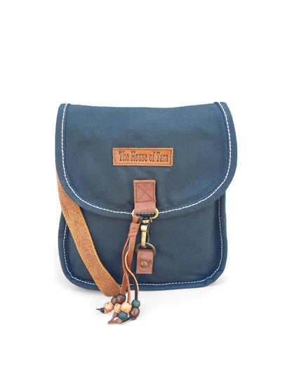 Canvas Purse for Women | Casual Crossbody Sling Bag with Adjustable Straps, Zipped Pocket & Lobster Hook Buckle Closure | Suitable for College & Travel (Blue)