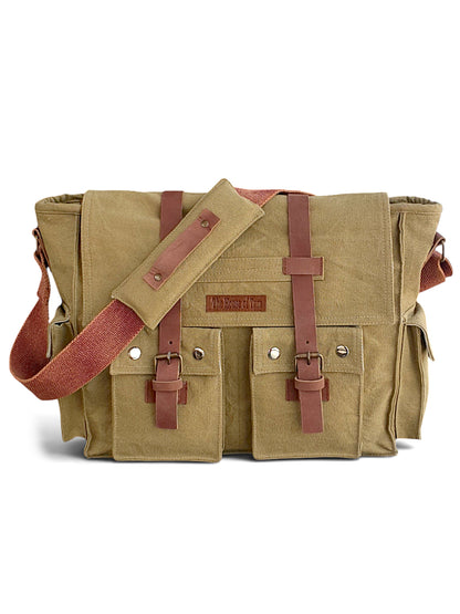 Canvas Messenger bags Large | Cotton Sling One Side Shoulder Bags for Men & Women with Adjustable Crossbody strap, Padded Partition & 4 External Pockets