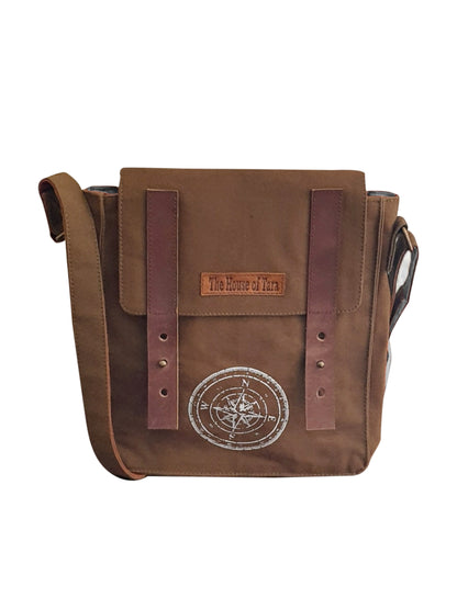 Canvas Side Sling Bag For Men & Women | Compact Messenger bag with Leather Strap on Flap Closure, Adjustable Shoulder Strap & Metal Buckle | Crossbody bag Suitable for Office