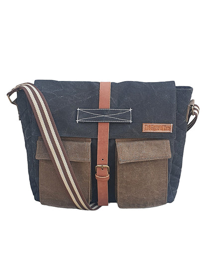 Canvas Messenger Sling Bag For Men & Women | Side Cross Body bag with Leather Strap on Flap Closure, Adjustable Shoulder Strap & 2 External Pockets | Suitable for Office