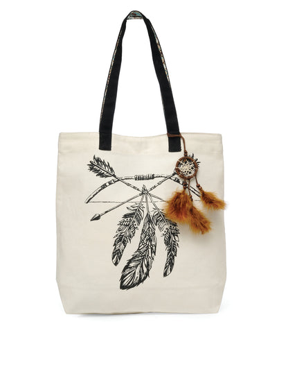 Cotton Canvas Tote Bag | Magnetic Closure & a Safety Pocket | Stylish Shoulder Bag for College & Daily Use | Digital Printed Design | With Tassel | For Women & Girls