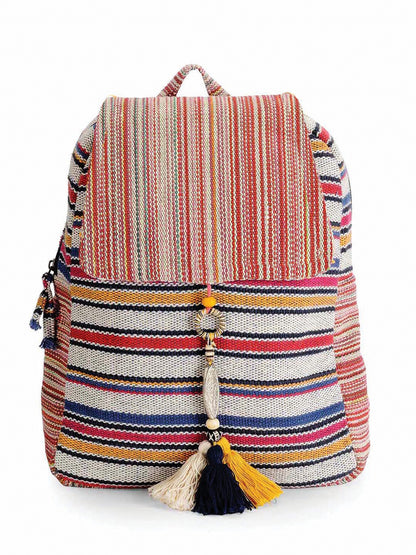 Handloom Fabric Backpack for Women 10 Litres | Multicolour Casual Cloth Bag with  Inner lining | Stylish Bag suitable for College, Travel & Beach