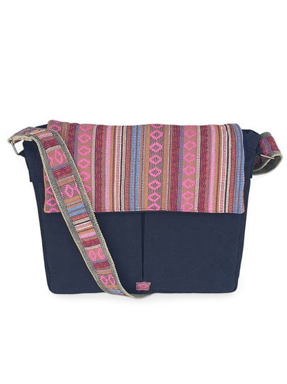Handloom Fabric Messenger Bags for Women | Cotton Canvas Laptop Sling Bag Upto 15.6 Inches | Stylish Crossbody Sling Bag Comes with Flap Closure &  Inner Lining