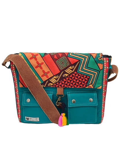 Messenger Bags for Women | Teal Laptop Messenger Bag made with Canvas | Fits up to 15.6 Inches Laptop/MacBook | Ladies Crossbody Sling Bag Comes with 2 External Pockets