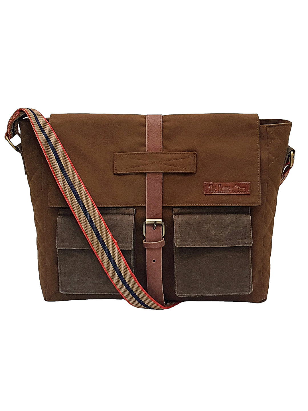 Canvas Messenger Sling Bag For Men & Women | Side Cross Body bag with Leather Strap on Flap Closure, Adjustable Shoulder Strap & 2 External Pockets | Suitable for Office