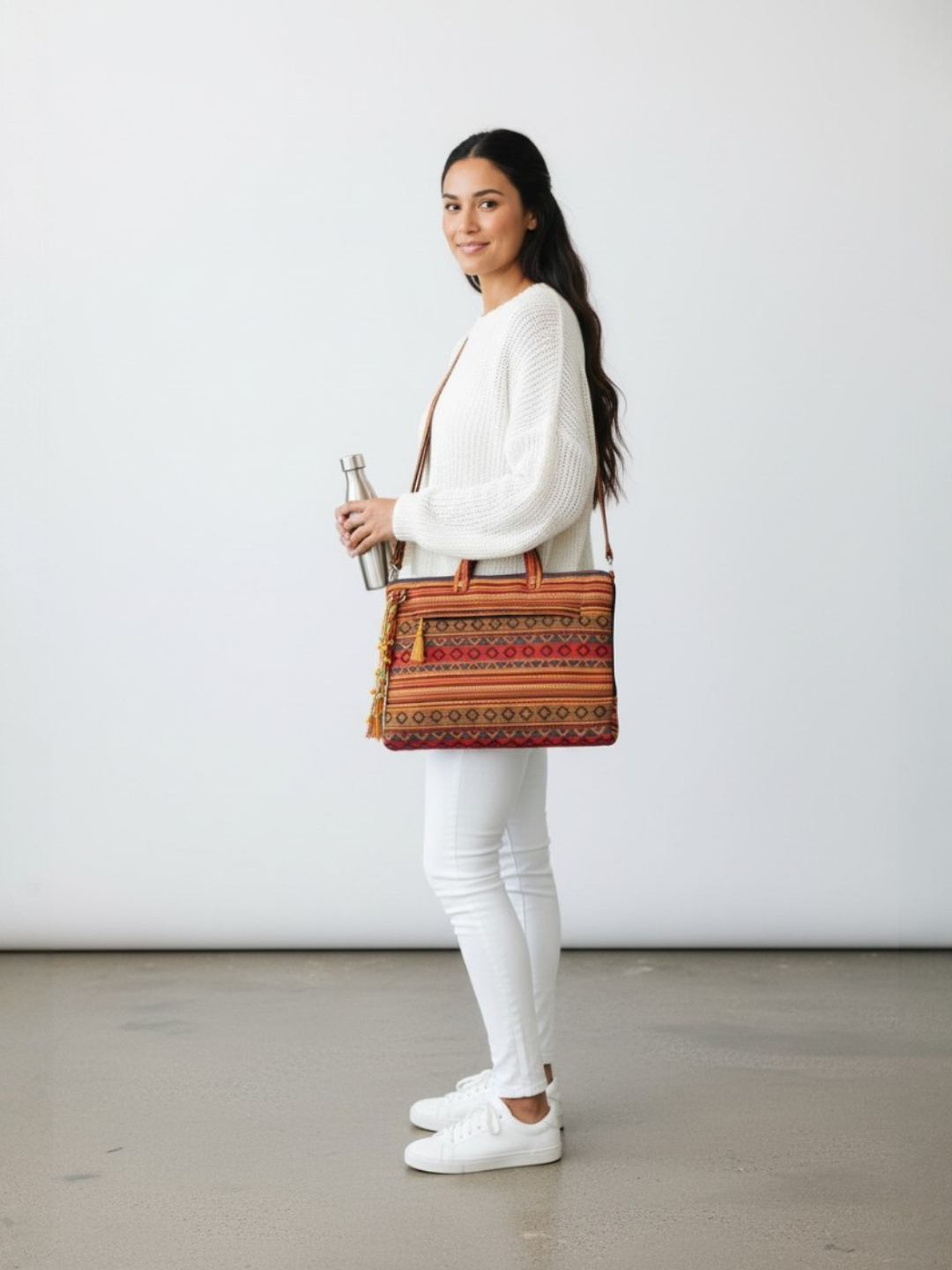 Office Laptop Bag for Women 13.3 And 15.6 Inch | Ideal For Office & Travel | Multicolour Embellished Handloom Fabric | MacBook Messenger Business Bag for ladies