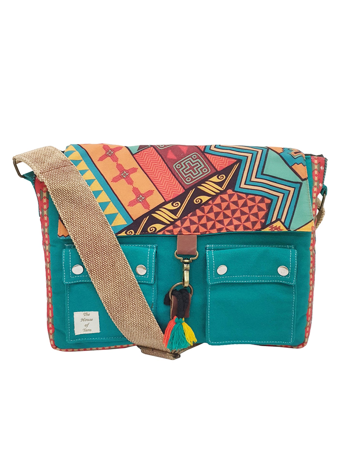 Messenger Bags for Women | Teal Laptop Messenger Bag made with Canvas | Fits up to 15.6 Inches Laptop/MacBook | Ladies Crossbody Sling Bag Comes with 2 External Pockets