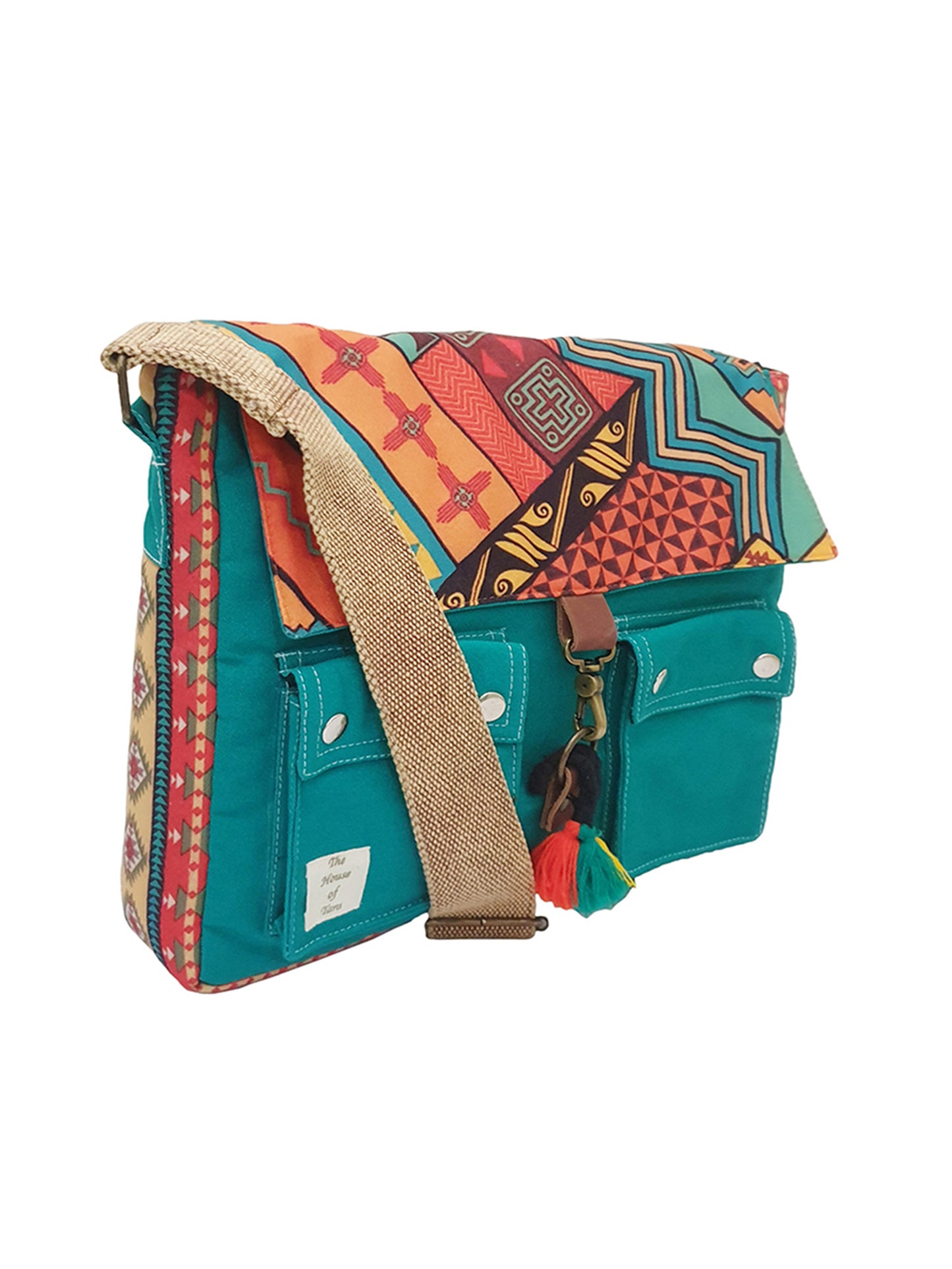 Messenger Bags for Women | Teal Laptop Messenger Bag made with Canvas | Fits up to 15.6 Inches Laptop/MacBook | Ladies Crossbody Sling Bag Comes with 2 External Pockets