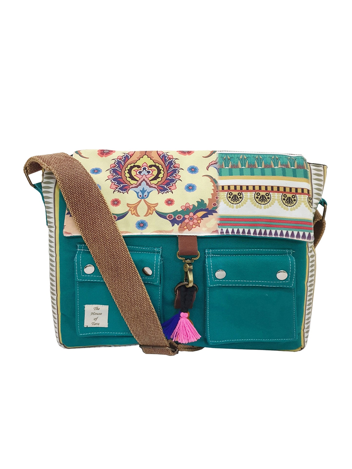 Messenger Bags for Women | Teal Laptop Messenger Bag made with Canvas | Fits up to 15.6 Inches Laptop/MacBook | Ladies Crossbody Sling Bag Comes with 2 External Pockets