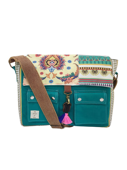 Messenger Bags for Women | Teal Laptop Messenger Bag made with Canvas | Fits up to 15.6 Inches Laptop/MacBook | Ladies Crossbody Sling Bag Comes with 2 External Pockets