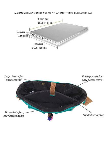 Messenger Bags for Women | Teal Laptop Messenger Bag made with Canvas | Fits up to 15.6 Inches Laptop/MacBook | Ladies Crossbody Sling Bag Comes with 2 External Pockets