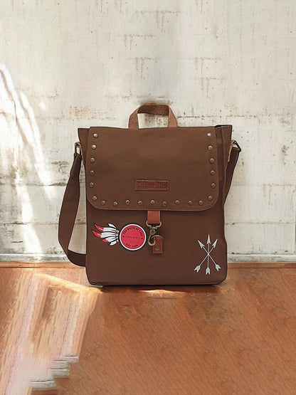 Canvas Crossbody Messenger Bag for Men & Women | Side Bag Fits Mobile & Tablets | Ideal For Office & Travel | Beige Embellished Cotton Compact Messenger Business Bag for ladies