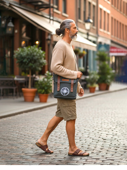 Canvas Side Sling Bag For Men & Women | Compact Messenger bag with Leather Strap on Flap Closure, Adjustable Shoulder Strap & Metal Buckle | Crossbody bag Suitable for Office
