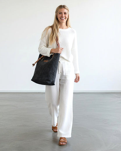 Distressed Finish Heavy Canvas Tote Handbag | Tassel Embellished | Magnetic Closure & Internal Zip Pocket Shoulder Bag | For College, Office and Daily Use | For Women