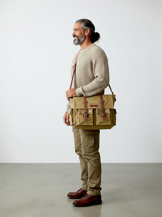 Canvas Messenger bags Large | Cotton Sling One Side Shoulder Bags for Men & Women with Adjustable Crossbody strap, Padded Partition & 4 External Pockets